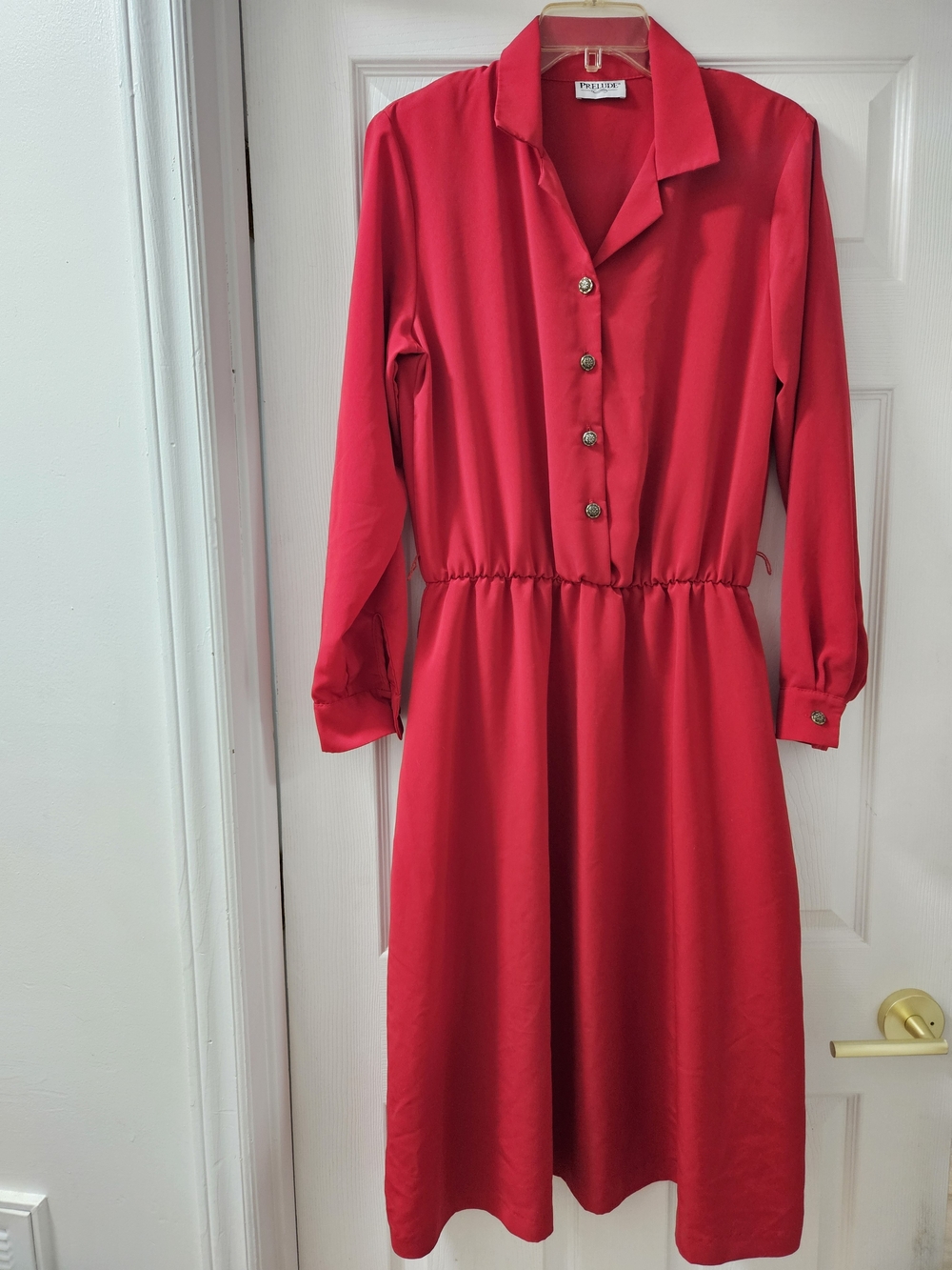 Prelude Classic Red Long-Sleeve Button Dress Size L